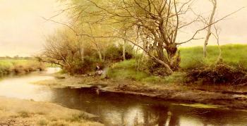 Emilio Sanchez-Perrier : A campfire By the River's Edge